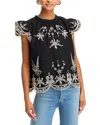 Sea Kingsley Embroidered Flutter Sleeve Top In Black