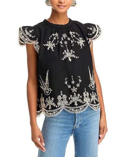 Sea Kingsley Embroidered Flutter Sleeve Top In Black