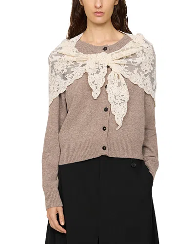 Sea Kirra Lace Shawl Trim Cardigan In Taupe