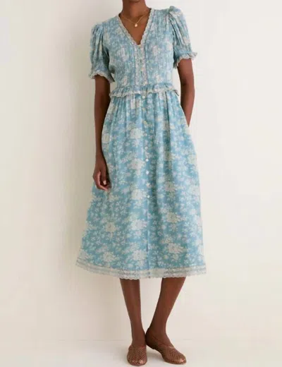 Sea Kirsten Flower Print Short Sleeve Midi Dress In Sky In Blue