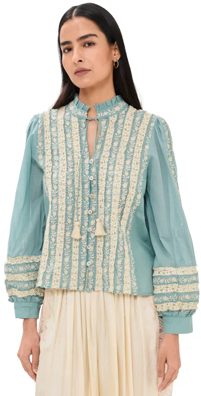 Sea Kirsten Print Long Sleeve Top Sky In Blue