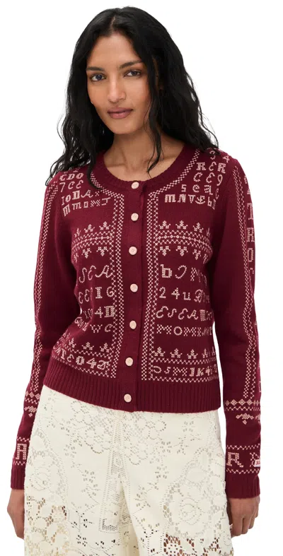 Sea Kit Embroidery Cardigan Burgundy