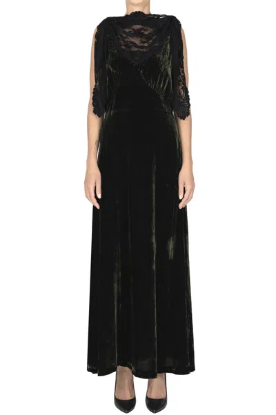 Sea Lace Insert Velvet Dress In Black