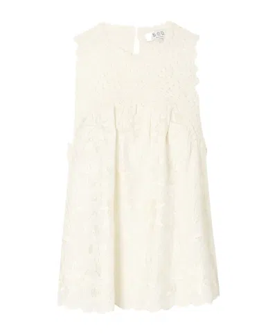 Sea Alina Lace-embroidered Satin Blouse In Neutral