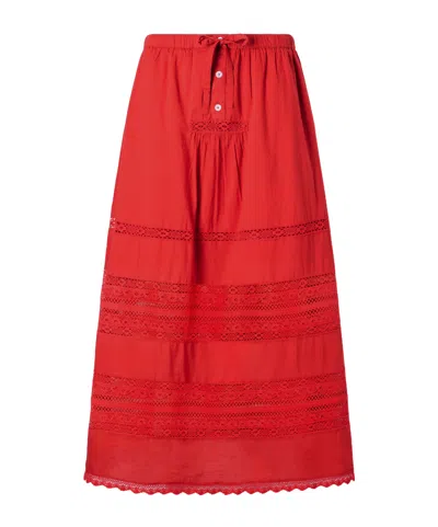 Sea Pippa Lace-trimmed Cotton Midi Skirt In Red