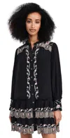 Sea Lacey Embroidery Long Sleeve Tunic Dress Black In Black