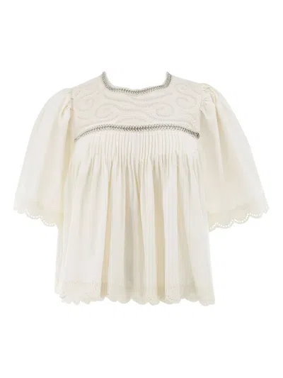 Sea Larissa Embroidered Short-sleeve Crop Top In Neutral