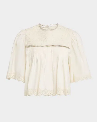 Sea Larissa Embroidered Short-sleeve Crop Top In Neutral