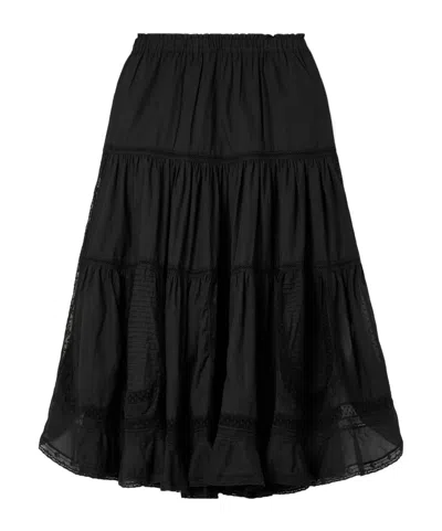 Sea Layered Lace Midi Skirt In Black