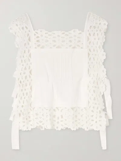 Sea Leila Bow-embellished Broderie Anglaise-trimmed Cotton Top In White