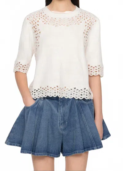Sea Leila Eyelet Short Sleeve Sweater In Cream In White