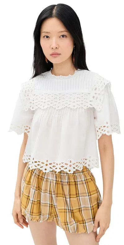 Sea Leila Eyelet Short Sleeve Top White