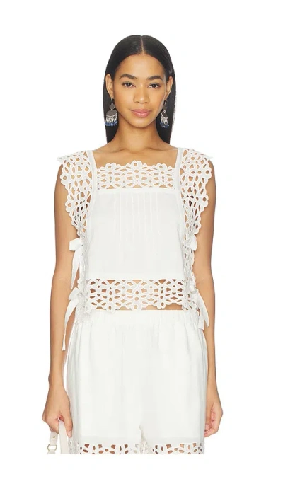 Sea Leila Bow-embellished Broderie Anglaise-trimmed Cotton Top In White