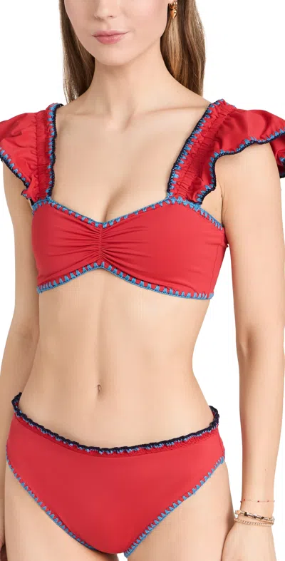 Sea Lemika Crochet Flutter Sleeve Bikini Top Scarlet