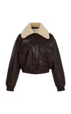 Sea Lenoir Shearling-trimmed Leather Cropped Bomber Jacket In Brown
