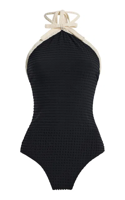 Sea Lenora Color-blocked Jersey One-piece Swimsuit In Black