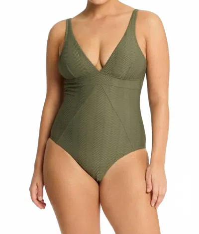 Sea Level Australia Caracus Scoop Back Panel Line One Piece Swimsuit In Khaki In Green