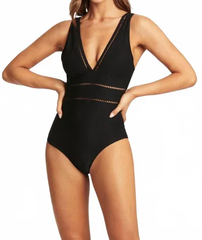 Sea Level Australia Honeycomb Spliced One Piece Swimsuit In Black