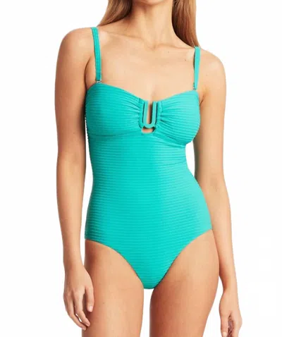 Sea Level Australia Spinnaker U Bar Bandeau One Piece Swimsuit In Aqua In Blue