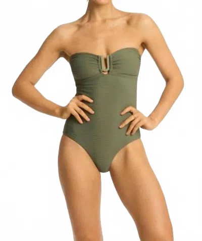 Sea Level Australia Spinnaker U Bar Bandeau One Piece Swimsuit In Khaki In Green