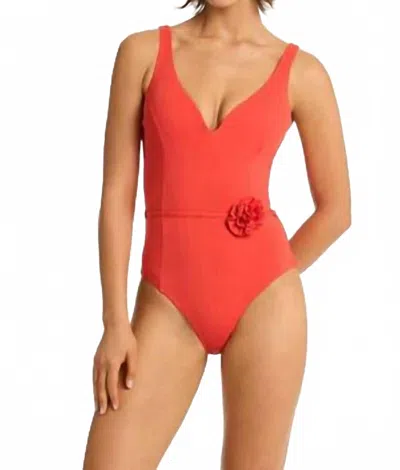 Sea Level Australia Women's Casa Del Mar Plunge One Piece In Flame In Orange