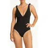 Sea Level Babylon Knotted Strap One-piece Swimsuit In Black