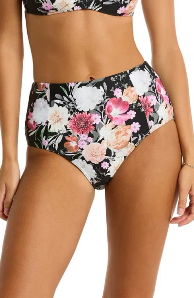 Sea Level Belle Paneled High Waist Bikini Bottoms In Black