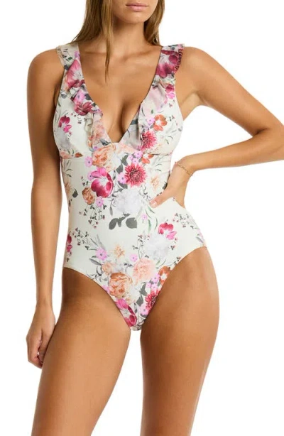 Sea Level Belle Ruffle One-piece Swimsuit In Coconut