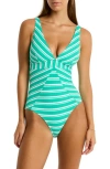 Sea Level Biarritz Panel Stripe One-piece Swimsuit In Evergreen