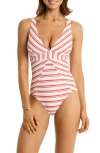 Sea Level Biarritz Panel Stripe One-piece Swimsuit In Flame