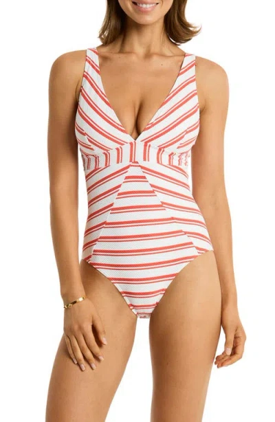 Sea Level Biarritz Panel Stripe One-piece Swimsuit In Flame