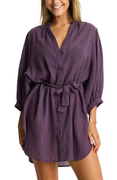Sea Level Boho Cover-up Shirt In Purple