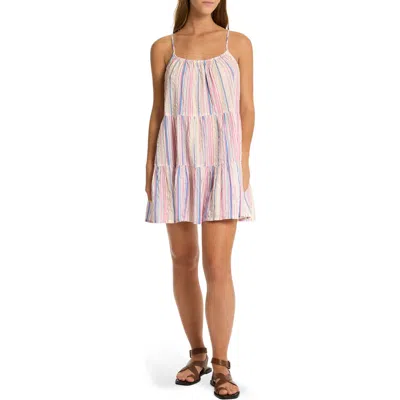 Sea Level Boho Stripe Tie Back Cotton Blend Cover-up Dress In Blue