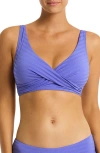 Sea Level Capri Stripe Multifit Cross Front Bikini Top In Iris