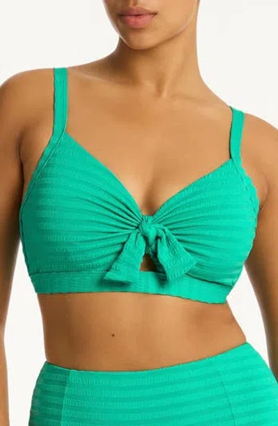 Sea Level Capri Tie Front Dd- & E-cup Bikini Top In Green