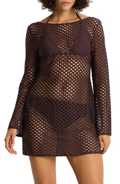 Sea Level Castaway Reversible Mesh Cover-up Dress In Brown