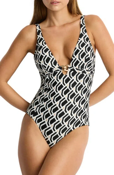 Sea Level Chain Link One-piece Swimsuit In Black