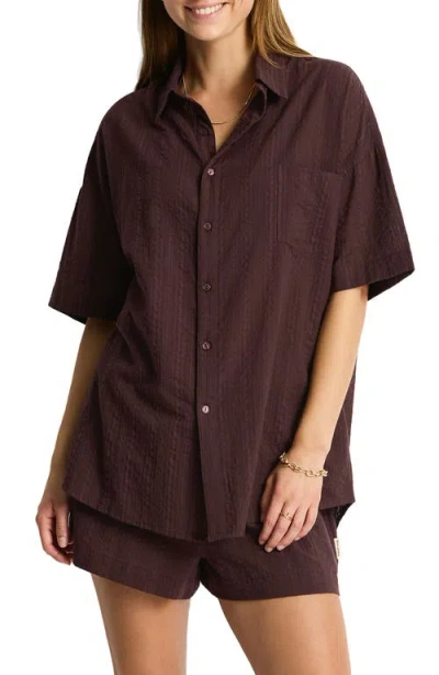 Sea Level Cotton Cover-up Shirt In Brown