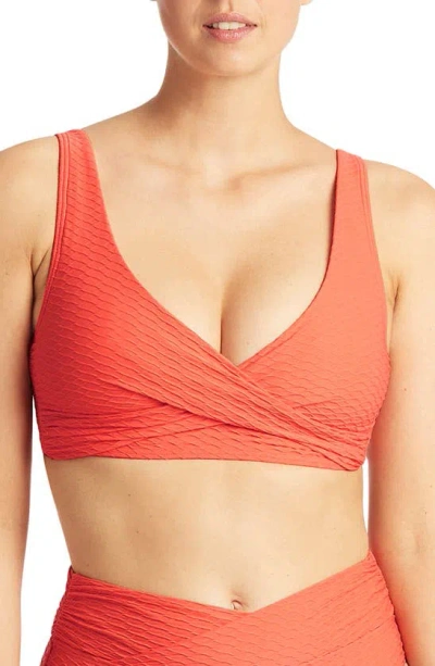 Sea Level Cross Front Multifit Bikini Top In Tangerine