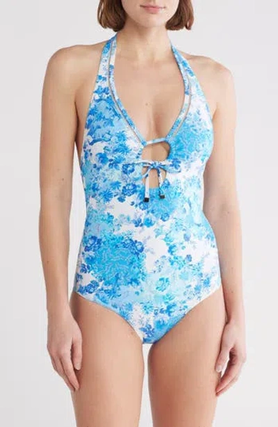 Sea Level Daiseyfield Keyhole Halter Neck One-piece Swimsuit In Blue