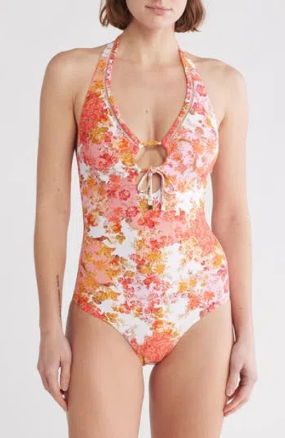 Sea Level Daiseyfield Keyhole Halter Neck One-piece Swimsuit In Coral