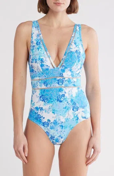 Sea Level Daiseyfield Plunge Neck One-piece Swimsuit In Blue