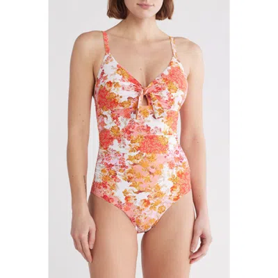 Sea Level Daiseyfield Tie Front One-piece Swimsuit In Coral