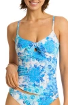 Sea Level Daiseyfield Tie Front Tankini Swim Top In Blue