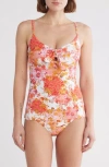 Sea Level Daiseyfield Tie Front Tankini Swim Top In Coral