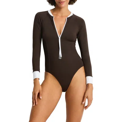 Sea Level De Luxe Long Sleeve Surf Suit In Espresso