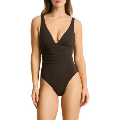 Sea Level De Luxe Plunge Longline One-piece Swimsuit In Black