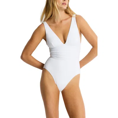 Sea Level De Luxe Plunge Longline One-piece Swimsuit In White