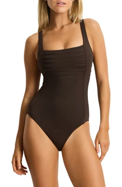 Sea Level De Luxe Square Neck One-piece Swimsuit In Brown