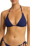 Sea Level De Soleil D-cup Triangle Bikini Top In French Navy